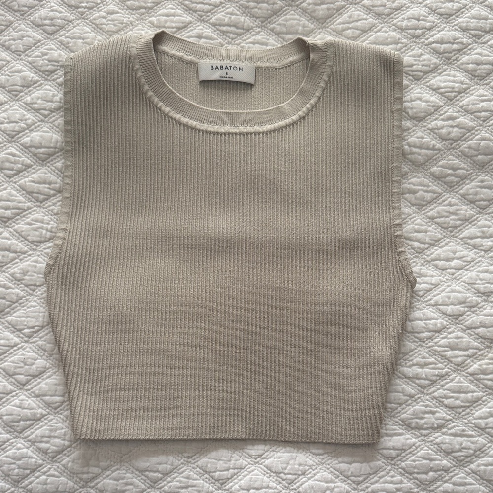 Babaton Beige Ribbed Sleeveless Top